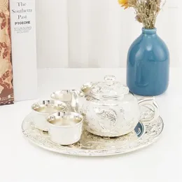 Cups Saucers Zinc Alloy Tea Set Afternoon Anti-Scald Cup Chinese Ceremony Good Gift For Women Durable Tray Teapot