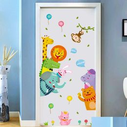 Wall Stickers Cartoon Cute Animals Door For Kids Room Living Decorative Decals Home Decor Pvc Drop Delivery Garden Dhb3J