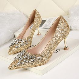 Sequin Bridal Wedding Shoes 2021 Celebrity Gala Oscar Formal Wear Shoes High Heels 6 5cm Gold Red Silver Black Prom Hoco Cocktail Bride 247g