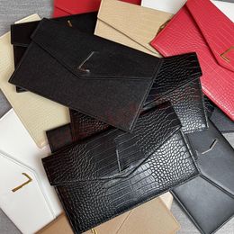 2024 Women Envelope Bag Handheld Card Bag Wallet Smooth Cowhide Large Clip Bag Metal Logo Square PU Leather Crocodile Leather Office Designer Style Casual Fashion