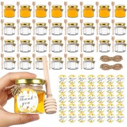 Dinnerware 12pack 1.5oz Hexagon Glass Mini Honey Jars With Dipper Party Wedding Baby Shower Favours For Guests Candy Stickers