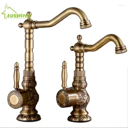Kitchen Faucets Brass Faucet European Antique Retro Carved Basin Rotating Single Handle Hole And Cold Water Tap