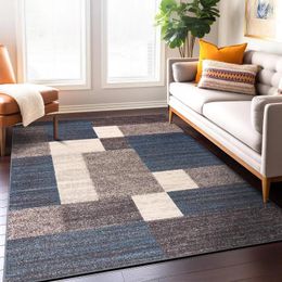 Carpets Rugshop Contemporary Blue Boxes Design Non-Slip Area Rug 5' X 7' - Trendy Geometric Pattern