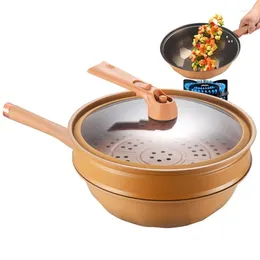 Pans Non Stick Pan With Steaming Drawer Quick Heating Kitchen For Frying Wok Steamer Basket Induction Cooking Eggs