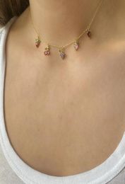 Cubic Zirconia Choker Necklace Grape Cherry Banana Peach Bling Women Fashion 18K Gold Plated Luxury Iced Out Fruit Pendant Collar 8826704