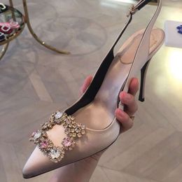 Rhinestone Pointed High Heels Fashion Diamante Sandals Female Party Dress Bridal Shoes Women Satin Mueller Pumps