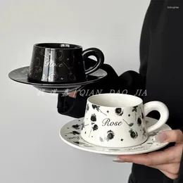 Cups Saucers French Retro Rose Coffee Cup Plate Set Niche High-end Ceramic Mug Afternoon Tea Latte