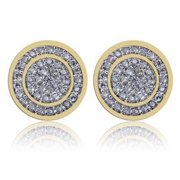 Wholesale-925 Sterling Silver Iced out CZ Premium Diamond Cluster Zirconia Round Screw Back Stud Earrings for Men Hip Hop Jewellery 234H