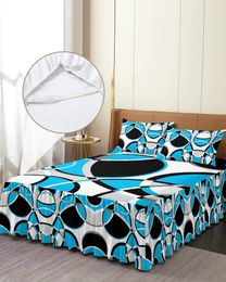 Bed Skirt Geometric Abstract Modern Art Blue Elastic Fitted Bedspread With Pillowcases Mattress Cover Bedding Set Sheet