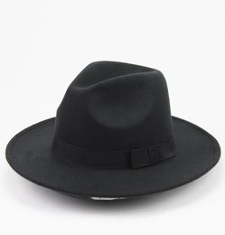 Unisex Wool Felt Hat With Ribbon Trim Stylish Jazz Hats Fedora Wide Brim Caps Classic Solid Trilby Cap For Men And Women6134562