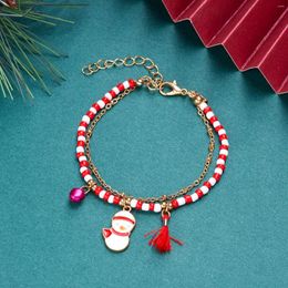 Charm Bracelets Xmas Jewellery Snowman Enamel Pendant Bracelet For Women Kids Tassel Rice Beads Chain Christmas Glove Sock Tree Friend Gifts