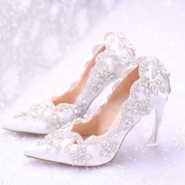 2021 Elegant Crystal Wedding Shoes High Heel 9CM Rhinestone Bridal Shoes Party Prom Pointed Toe High Quality 281J