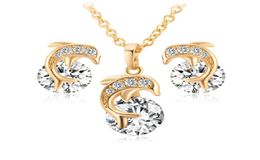 Kids Jewellery Sets 18K Yellow Gold Plated Crystals CZ Cluster Cute Dolphin Stud Earrings 18quot Chain Pendant Necklace for Childr6716397
