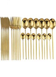 24Pcs Gold Dinnerware Set Mirror Cutlery Tableware 304 Stainless Steel Flatware Western Silverware Kitchen Dinner Knife Spoon Fork6485661