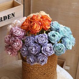 Decorative Flowers Simulated 7-Head Dry Burned Small Rose Bouquet Wedding Bride With Hand Held Home Fake Multi-Color Decoration