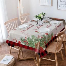 Table Cloth Christmas Farm Cow Plaid Snowflake Rectangle Tablecloth Festival Party Navidad Decoration Waterproof Round Cover