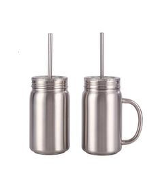 17oz Mason Jar Bottle Double Wall Vacuum insulation Coffee Mug Stainless Steel Tumblers with Handle Metal Straw and Lid7470841