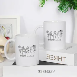 Mugs 11o Art Black And White Style Flower World Butterfly Pattern Milk Coffee Juice Ceramic Sublimation Mug Suitable For Gifts