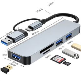 5PC USB Hub 8 in 2 Concentrator Docking Station Multi Adapter SD TF Card Reader Audio Multi-hub Dock Splitter for MacBook Notebook Laptop Computer Hubs Accessories