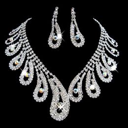 Womens Bridal Wedding Pageant Rhinestone Necklace Earrings Jewelry Sets for Party Bridal Jewelry fashion beauty Jewelry 264o