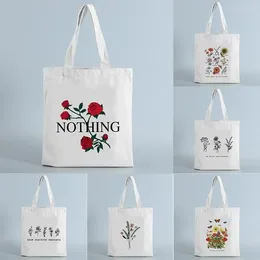 Shopping Bags Student Book Bag Female Cloth Eco Shoulder Women With Rose Flowers Print Canvas Tote Reusable Shopper