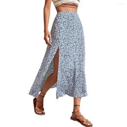 Skirts Women Summer Skirt A Line Beach Small Flower Print Ladies Midi