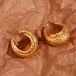 Hoop Earrings Spliced Snakeskin Smooth Hollow Waterproof 18K Gold Plated Women's 316L Stainless Steel Jewelry