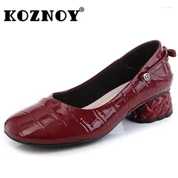 Dress Shoes Koznoy 3.5cm Patent Leather Women Chunky Heels Supportive Moccasins Ethnic Well-fitting Big Size Embossed