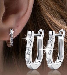 2018 Luxury sliver plated Earrings Flash CZ Zircon Harp Studs Horse Shoe Earrings Women4895221