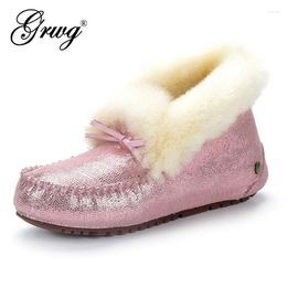 Casual Shoes Top Quality Genuine Leather Women Flat Comfortable Winter Warm Natural Fur Snow Fashion Non-Slip