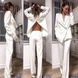2021 White Women Suits Back Split Work Party Wear For Ladies Loose Fit Business Tuxedos Guest Wedding Prom Party Ogstuff 295K