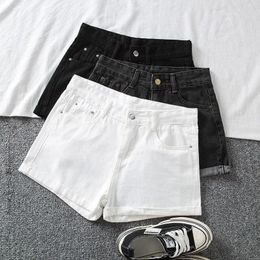 Women's Shorts Summer Denim Women High Waist Button Wide Leg Short Pants Fashion Casual Female Loose Black White Gray All Match Jeans