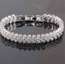 Luxury Shining Crystal Bracelets Genuine 925 Sterling Silver Charms Bracelet Diamond Roman Tennis Link Bracelet Jewelry2767008