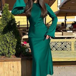 Casual Dresses Women Spring Fall Dress Long Sleeve Solid Colour Round Neck Soft Tight Waist Sheath OL Commute Style Slim Fit Ankle Length