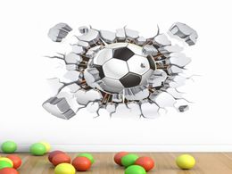 3d Football Soccer Fire Playground Broken Wall Hole view quote goal home decals wall stickers for kids rooms boy sport wallpaper1167530