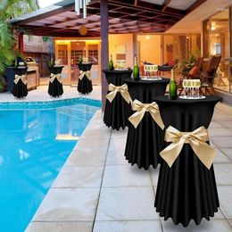 Table Cloth Black Cocktail Tablecloth With Natural Wave Round Skirt Suitable For Bar Wedding Party Banquet High Top