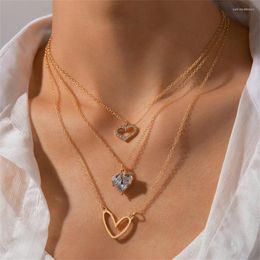 Pendant Necklaces Multilayer Hollow Sweet Crystal Love Heart Choker Necklace Statement Korean Cute Rhinestone Party Jewellery Collier Gift