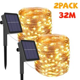 32m/22m/11m/7m Solar LED Light Outdoor Festoon Lamp Garden Fairy Light String Waterproof Christmas Garland Yard Decoration Light 240423