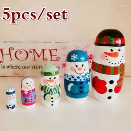 Decorative Figurines 5Pcs/1Set Christmas Snowman Russian Matryoshka Cute Dolls Set Of 5 Layers Paint Crafts Home Supplies Festival