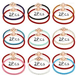 Charm Bracelets 2024 Fashion 3mm Real Cowhine Round Woven Rope Rose Gold Head Buckle Jewelry For Men Women Children's