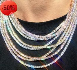 Iced Out Tennis Chain Real Zirconia Stones Silver Single Row Men Women 3mm 4mm 5mm Diamonds Necklace Jewellery Gift for Theme Party5827654