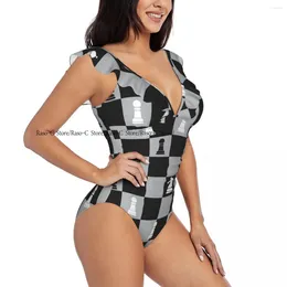 Women's Swimwear Women Chess One Piece Sexy Ruffle Swimsuit Summer Beach Wear Slimming Bathing Suit