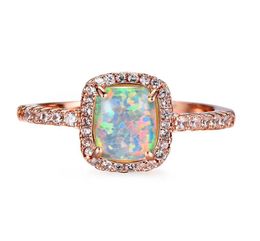 Wedding Rings Geometric Square Stone Engagement Ring Simple Fashion White Blue Green Opal Vintage Rose Gold Color For Women6381862