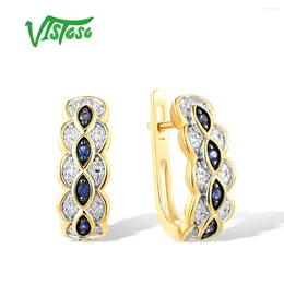 Backs Earrings VISTOSO 14K 585 Yellow Gold For Women Sparkling Diamond Blue Sapphire Delicate Wedding Anniversary Fine Jewellery