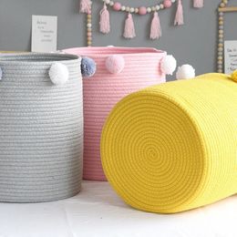 1 piece of 3-color hand woven fabric for Sundries storage box cotton rope laundry basket foldable suitable for household multi-purpose use 240426