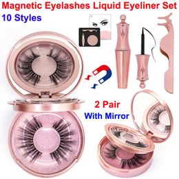 Magnetic Eyelashes Liquid Eyeliner Set 2 Pair False Eyelashes with Tweezer makeup mirror 5 magnet 3D eyelash reusable No Glue Need2899828