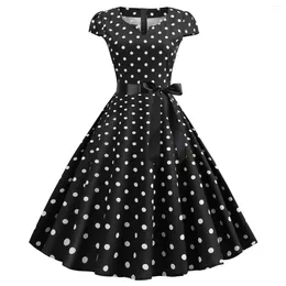 Casual Dresses Polka Dot Print Summer Dress Short Sleeve With Bow 1950s Housewife Evening Party Prom Elegant Vintage Women's Robe