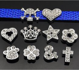 Instock Clearance 100PcsLot DIY Slide mixed design With Rhinestone Charms For 10mm DIY leather wristband bracelet1508501