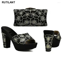 Dress Shoes Matching And Bag Set In Heels Black Color Italian With Bags High Quality African Shoe For Party