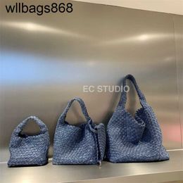 Venetabottegs 2024 Knitted Denim Canvas Jodie Tote Bag Womens Trendy Style Underarm Shoulder Fold